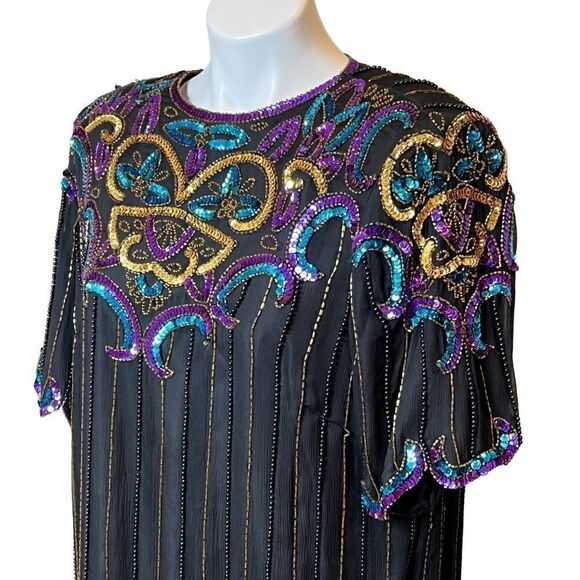 Vintage 80’s black silk sequin and bead evening blouse - Picture 10 of 16